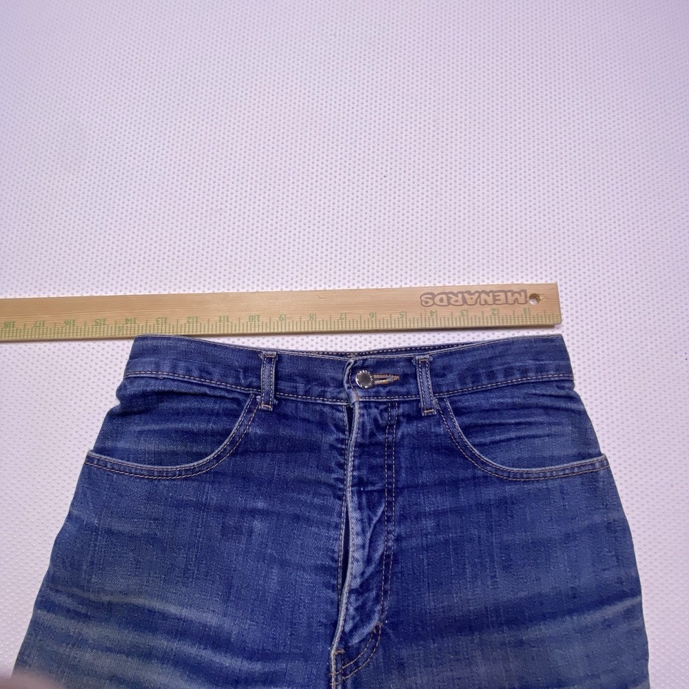 Vintage Brittania High Rise Boot Cut Wide Leg Denim Jeans Brittish Flag 10 long - Picture 3 of 8